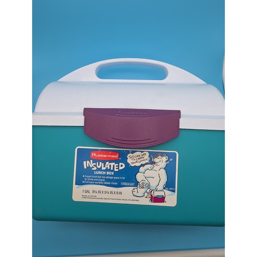 Vintage Rubbermaid Insulated Lunch Box 1 Gal Model 2914 Teal Purple